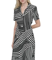 DKNY by Donna Karan Collared V-Neck Short Sleeve Midi Shirt Dress