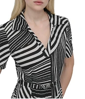 DKNY by Donna Karan Collared V-Neck Short Sleeve Midi Shirt Dress