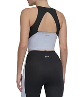 DKNY by Donna Karan Color Block Crew Neck Sleeveless Balance Compression Crop Tank Top