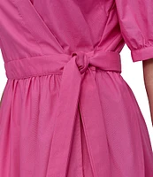 DKNY by Donna Karan Cotton Poplin Puff Sleeve Tiered Midi Wrap Dress