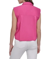 DKNY by Donna Karan Cotton Poplin Sleeveless Button Front Top