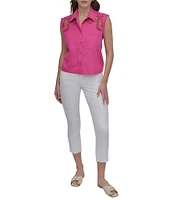 DKNY by Donna Karan Cotton Poplin Sleeveless Button Front Top