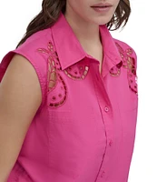 DKNY by Donna Karan Cotton Poplin Sleeveless Button Front Top