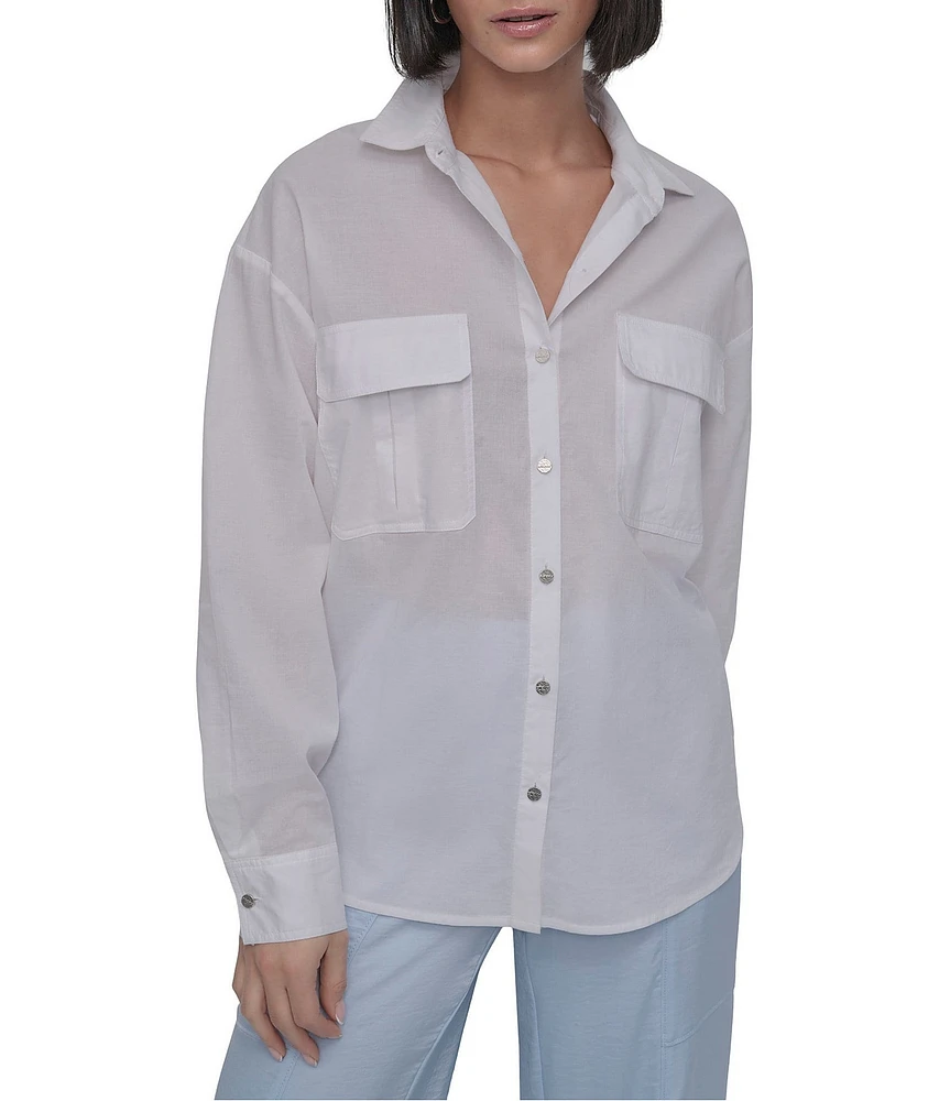DKNY by Donna Karan Cotton Voile Long Sleeve Button Front Shirt