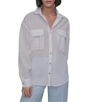 DKNY by Donna Karan Cotton Voile Long Sleeve Button Front Shirt