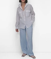 DKNY by Donna Karan Cotton Voile Long Sleeve Button Front Shirt