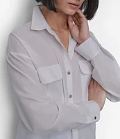 DKNY by Donna Karan Cotton Voile Long Sleeve Button Front Shirt