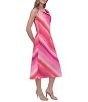 DKNY by Donna Karan Cowl Neck Printed Slip Midi Dress