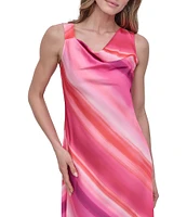 DKNY by Donna Karan Cowl Neck Printed Slip Midi Dress