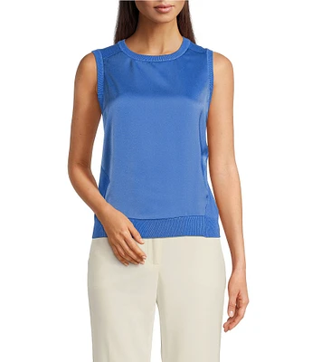 DKNY by Donna Karan Crew Neck Sleeveless Mix Media Top