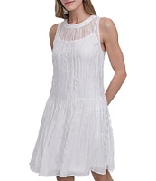 DKNY by Donna Karan Crew Neck Sleeveless Satin Shift Dress