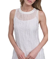 DKNY by Donna Karan Crew Neck Sleeveless Satin Shift Dress