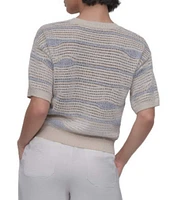 DKNY by Donna Karan Crochet Stripe Crew Neck Short Sleeve Top