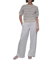 DKNY by Donna Karan Crochet Stripe Crew Neck Short Sleeve Top