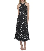 DKNY by Donna Karan Dotted Print Halter Neck Sleeveless A-Line Midi Dress