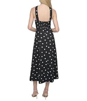 DKNY by Donna Karan Dotted Print Halter Neck Sleeveless A-Line Midi Dress