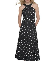 DKNY by Donna Karan Dotted Print Halter Neck Sleeveless A-Line Midi Dress