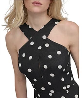 DKNY by Donna Karan Dotted Print Halter Neck Sleeveless A-Line Midi Dress