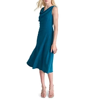 DKNY by Donna Karan Drape Neck Textured Woven Aline Midi Dress