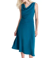 DKNY by Donna Karan Drape Neck Textured Woven Aline Midi Dress