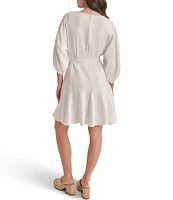 DKNY by Donna Karan Eyelet Surplice Neck 3/4 Sleeve Tie Belt Mini Dress