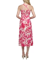 DKNY by Donna Karan Floral Print Bow Front Midi Dress