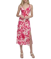 DKNY by Donna Karan Floral Print Bow Front Midi Dress