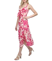 DKNY by Donna Karan Floral Print Bow Front Midi Dress