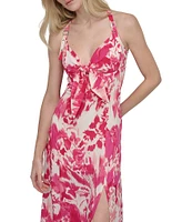 DKNY by Donna Karan Floral Print Bow Front Midi Dress