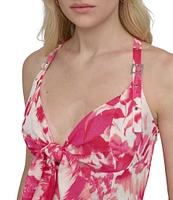 DKNY by Donna Karan Floral Print Bow Front Midi Dress