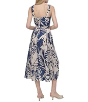 DKNY by Donna Karan Floral Print V-Neck A-Line Midi Dress