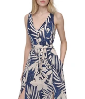 DKNY by Donna Karan Floral Print V-Neck A-Line Midi Dress