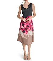 DKNY by Donna Karan Floral Woven Cowl Neck Sleeveless Midi A-Line Dress