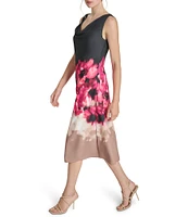 DKNY by Donna Karan Floral Woven Cowl Neck Sleeveless Midi A-Line Dress