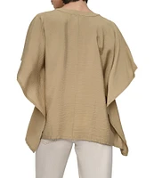 DKNY by Donna Karan Flowy Rumpled Voile Button Front Top