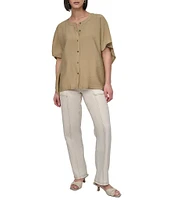 DKNY by Donna Karan Flowy Rumpled Voile Button Front Top
