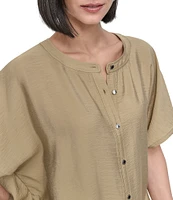 DKNY by Donna Karan Flowy Rumpled Voile Button Front Top