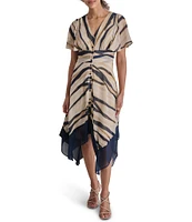 DKNY by Donna Karan Flutter Sleeve Tiger Print Chiffon Handkerchief Hem Midi Dress