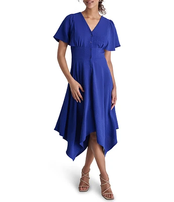 DKNY by Donna Karan Flutter Sleeve Woven Handkerchief Midi Dress