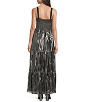 DKNY by Donna Karan Foil V-Neck Sleeveless Tiered Maxi Dress