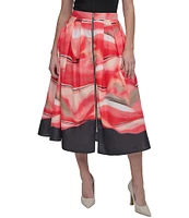 DKNY by Donna Karan Front Zip Border Print A-Line Midi Skirt