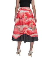 DKNY by Donna Karan Front Zip Border Print A-Line Midi Skirt