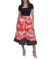 DKNY by Donna Karan Front Zip Border Print A-Line Midi Skirt