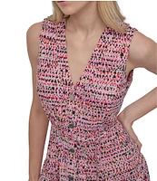 DKNY by Donna Karan Jersey V-Neck Sleeveless Button Front Fit And Flare Dress