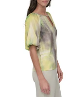 DKNY by Donna Karan Keyhole Puff Sleeve Top