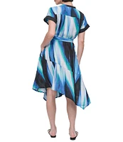 DKNY by Donna Karan Linen Short Sleeve Tie Waist Dress