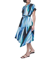 DKNY by Donna Karan Linen Short Sleeve Tie Waist Dress