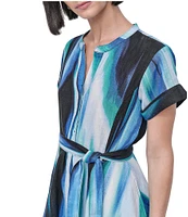 DKNY by Donna Karan Linen Short Sleeve Tie Waist Dress