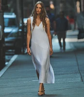 DKNY by Donna Karan Linen Studded V-Neck Sleeveless Midi Dress