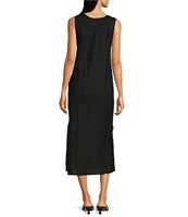 DKNY by Donna Karan Linen Studded V-Neck Sleeveless Midi Dress